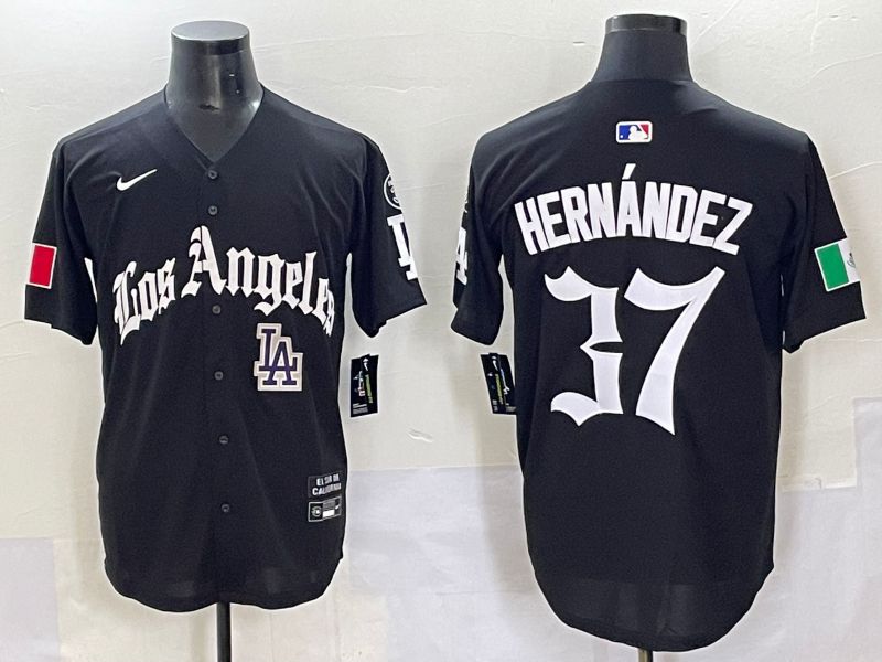 Men 2025 Los Angeles Dodgers #37 Hernandez Black Five generations Joint Name Nike MLB Jersey style 6239
